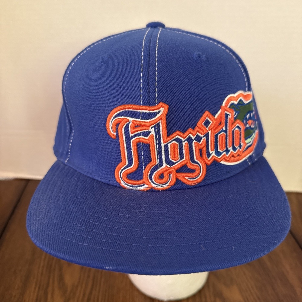 Top of the World Y2K Florida Gators Hat The King One-Fit Stretch Blue Flat Bill